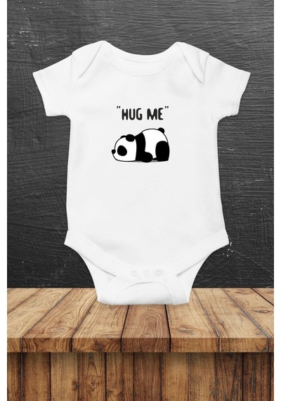 Babylimon Hug Me Sevimli Panda Unisex Baskılı Bebek Body Zıbın Beyaz - 97271853 Beyaz