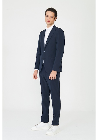 Lacivert Modern Slim Fit İnce Dokulu Kumaş Klasik Kesim Takım Elbise Laci