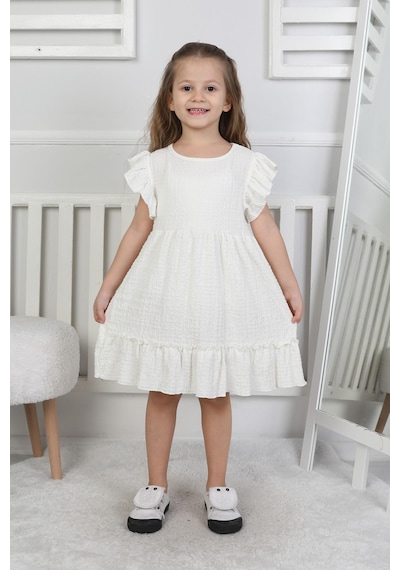 Kız Çocuk Elbise-90447 Beyaz