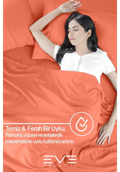 Eve Tekstil Pamuklu Çift Kişilik Rainforce Kumaş Lastikli Çarşaf Ve Yastık Kılıfı Set Yavruağzı