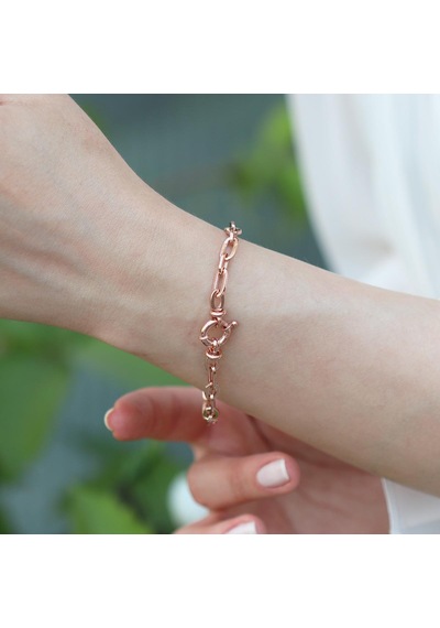 Trend Geçme Zincirli Rose Gold Kaplama Hallow Bileklik Gümüş