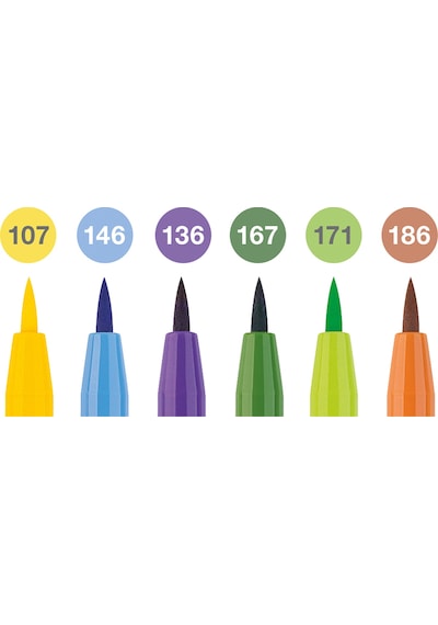 Faber-Castell Pitt Artist Pen Fırça Uçlu Kalem Seti, 6'lı Yaz, Işığa Dayanıklı, Su Geçirmez, Kalıcı Mürekkep