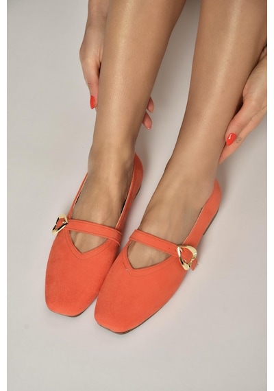 Fox Shoes Y726632602 Turuncu Süet Kalp Toka Detaylı Kadın Babet Turuncu