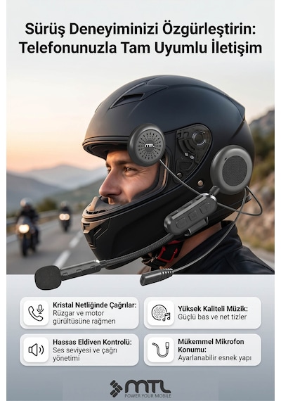 Kask İçi Bluetooth Kulaklık -otomatik Cevaplama Universal İos & Android Destekli Mt-a962