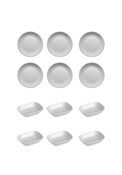 Gürallar 12 Parça Beyaz Çok Amaçlı Kahvaltılık Meze Ve Çerezlik Seti - 6 Yuvarlak 15cm + 6 Dikdörtgen 14x8cm