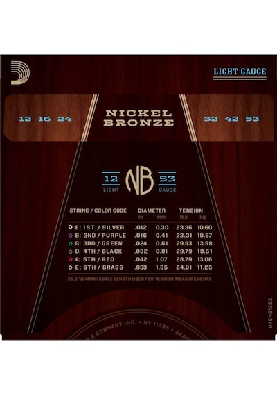 D'addario Nb1253 Nickel Bronze Light 12-53 Takım Tel Akustik Gita
