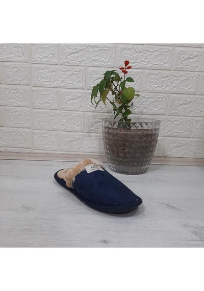 Ucc Lacivert İçi Kürklü Ev İçi Tüylü Misafir Terliği 001
