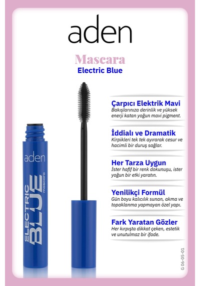 Aden Electric Blue Mascara - Elektrik Mavisi Maskara 0