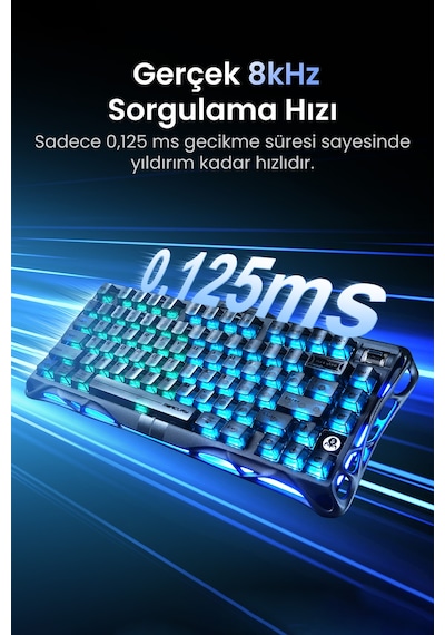 Gravastar Mercury V75 He Hall Effect Manyetik Switch Gaming Klavye, Hot-swappable, Rapid Trigger, 80