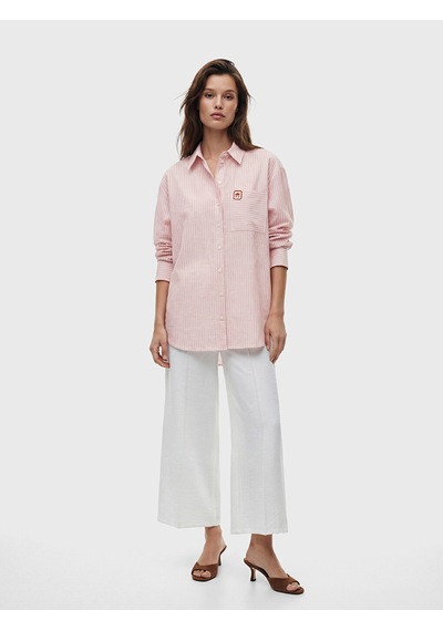 Lcw Modest Pembe Çizgili Oversize Poplin Kadın Gömlek Tunik