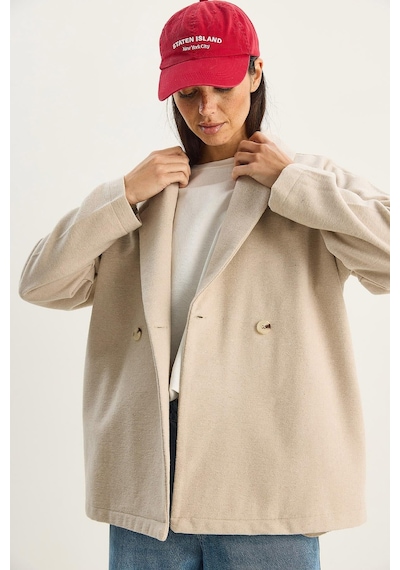Shade Kadın Kruvaze Yaka Cep Detaylı Kaşe Blazer Ceket 60283757 - Bej