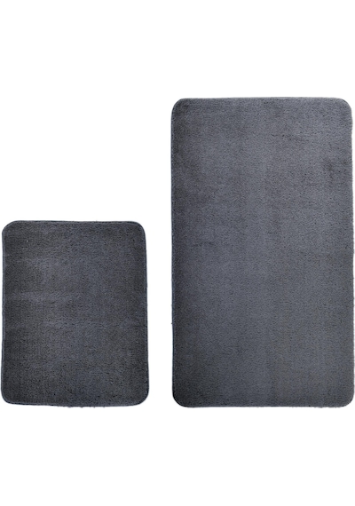 2'li Peluş Banyo Paspası Takımı Yumuşak Kaymaz Tabanlı Klozet Takımı 60x50 - 60x100 Krem - Koyu Gri