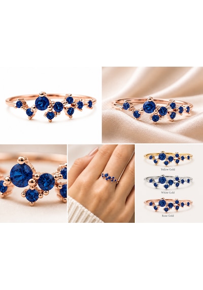 Star Safir Gümüş Yüzük, 925 Ayar Zirkon Safir Star Gümüş Yüzük Altın