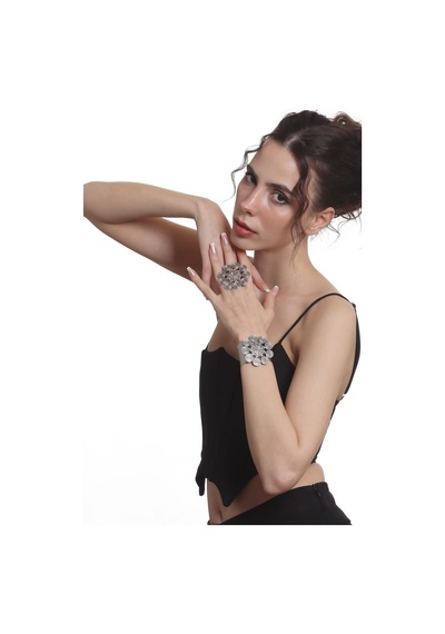 Kadın Antik Gümüş Kaplama Açık Bant Büyük Spiral Figürlü Bileklik &yüzük Set Gümüş