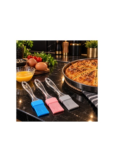 3 Lü Silikon Pasta Ve Yumurta Fırçası Seti 21 Cm Mavi, Pembe Ve Gri