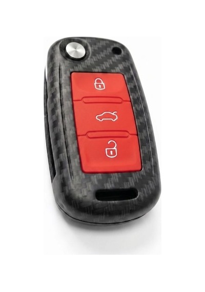 Volkswagen Jetta Polo Golf Seat Skoda Siyah-kırmızı Karbon Anahtar Kılıfı 3 Tuşlu