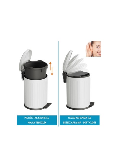 Aqua Bagno Midas Çöp Kovası -pedallı 12 Lt, Beyaz Çok Renkli