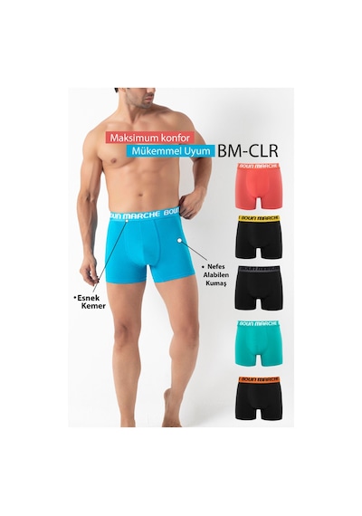 Boun Marche Erkek Boxer Likralı 6'lı Kutu Robin Robin Renkli