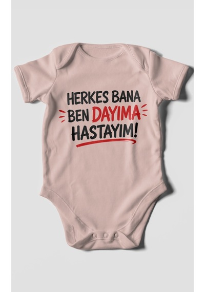 Morivokids Herkes Bana, Ben Dayıma Hastayım Kısa Kollu Bebek Body %100 Pamuk Zbn187-kk Pastel Pembe