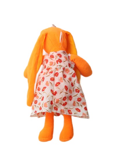 İthal Kumaş Uzun Kulaklı Renkli Kıyafetli Sevimli Tavşan Peluş Oyuncak Uyku & Oyun Arkadaşı 30 Cm. Turuncu