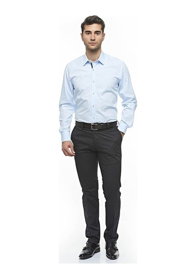 %100 Pamuk Premium Kumaş Mavi Uzun Kollu Regular Gömlek,Ot-C-2014