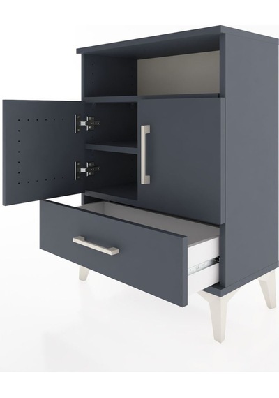 Arges Komodin 3 Raflı Tek Çekmeceli 2 Kapaklı 60x30x80 Antrasit-antrasit Antrasit