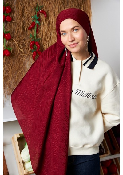 Mirsoy Scarf Ritmik Desen Pamuk Jakar Şal Bordo