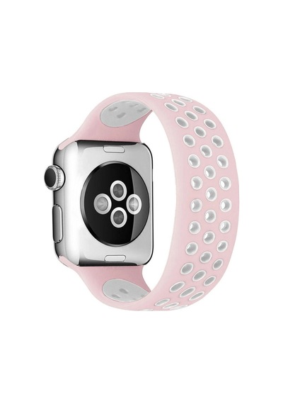 Apple Watch 38mm Ayarlı Delikli Silikon Kordon - Pembe-beyaz