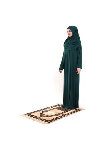 Tek Parça Pratik Başörtülü Robalı Namaz Elbisesi 8015 Yeşil 001
