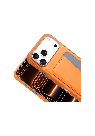 Apple Uyumlu iPhone 17 Pro Kılıf Kartlıklı X-kart Silikon Kılıf Turuncu