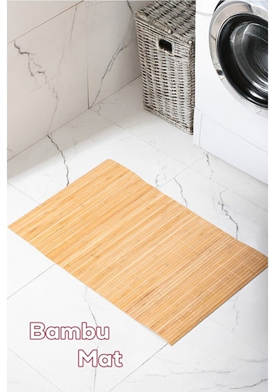 Bambu Kaydırmaz Tabanlı Banyo Paspası/ Matı Katlanabilir Koku Yapmaz Paspas 70 45 Cm Kahverengi