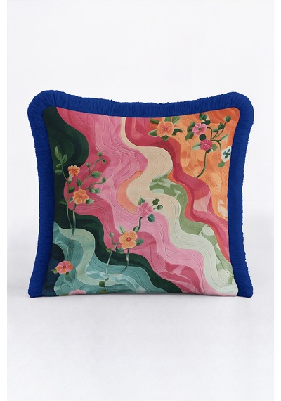 Retro Çiçek Dalgalı Saçaklı Yastık Kılıfı - Botanik Pembe Turuncu Lacivert Püsküllü Kırlent Kılıfı Derin Lagün Serenat Retro Çiçek Dalgalı Saçaklı Yastık Kılıfı - Botanik Pembe Turuncu Lacivert Püsküllü Kırlent Kılıfı Derin Lagün Serenat
