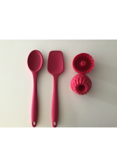 Pink Rose Bybirgül Silikon Spatula & Kaşık & Muffin Kalıbı Kırmızı