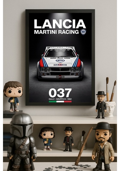 Lancia Rally 037 Siyah Ahşap Çerçeveli Poster, Dekoratif Araba Duvar Tablosu