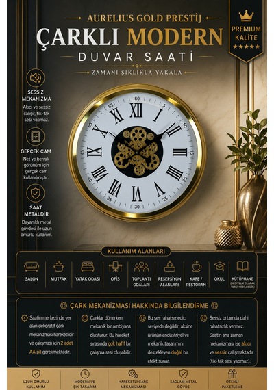 Aurelius Gold 60 Cm Çarklı Duvar Saati C-6054g