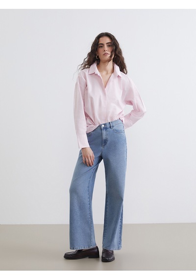 Lcw Vision Pembe Çizgili Oversize Oxford Kadın Gömlek
