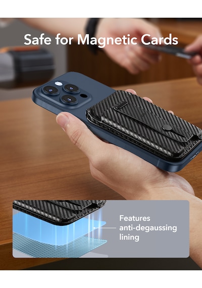 5 Kart İçin Manyetik Cüzdan Standı Parmak Halkalı, Magsafe & Halolock Uyumlu, Karbonfiber Karbon