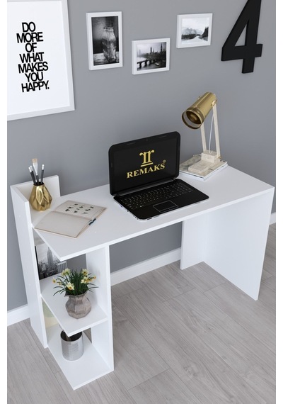 Level Bilgisayar Masası, Pc Masası, Raflı Çalışma Masası - Beyaz