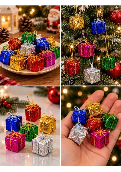 24 Adet 3 Cm Yılbaşı Ağacı Süsü Mini Hediye Paketi Süsleri Renkli Noel Ağacı Dekoru