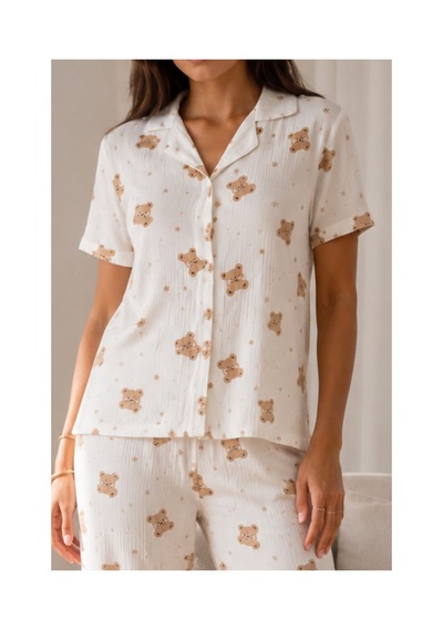 Fit Women Kadın Loose Uzun Paça Pamuk Kırık Beyaz Pijama Takımı