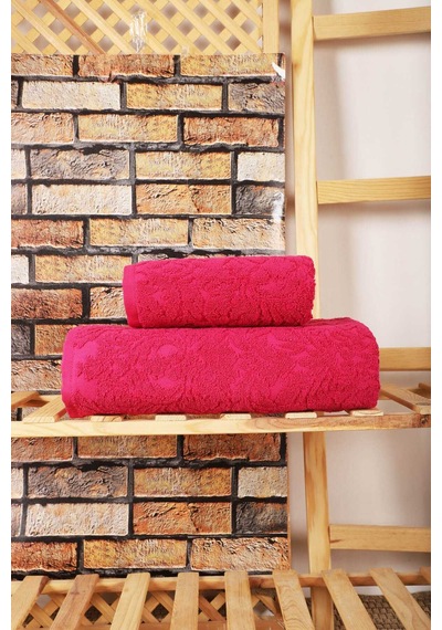 Mira Home 2 Parça Jakarlı Banyo Havlu Takımı Doku Desen Fuşya Diğer