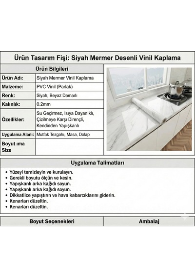Duvar Kağıtları Beyaz Mermer Desenli Yapışkanlı Tezgah Folyosu 3 Mt.x 60 Cm