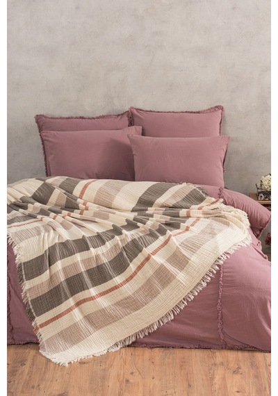 Varol 4 Katlı %100 Pamuk Müslin Pike & Yatak Örtüsü 230x250 Cm Bej/230x250 Bej