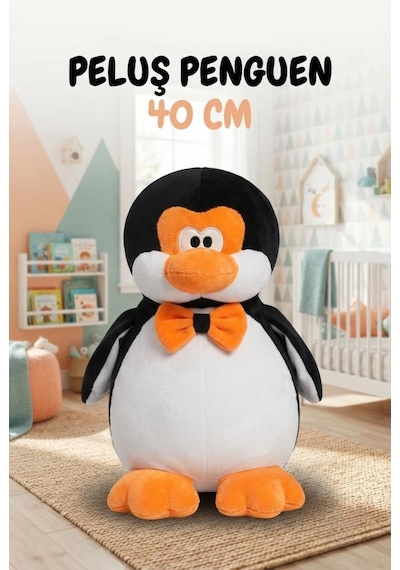 Penguen Peluş 40 Cm Sevimli Ve Konforlu Uyku Yastığı Ve Sarılma Arkadaşı Dekoratif Oyuncak Çok Renkli