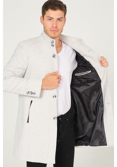 Plt8386 Dewberry Erkek Palto-Diagonal Gri-Krem-Diagonal Gri-Krem Gri - Krem