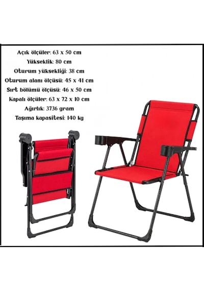 Uyguna-yakala Kırmızı-bardaklıklı Katlanır Kamp Sandalyesi-tab.325 Çok Renkli