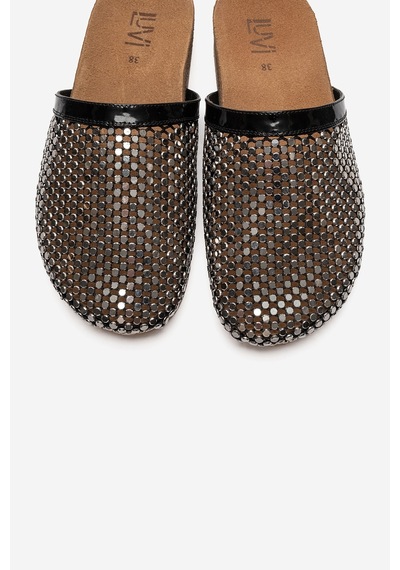 Luvi Shoes Montera Siyah Taşlı Kadın Terlik