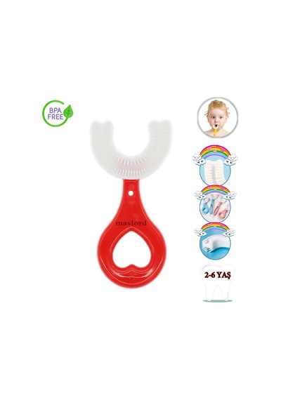Mas Lord U Tipi Yeni Nesil Diş Fırçası - Kırmızı - Kalp Model  2-6 Yaş