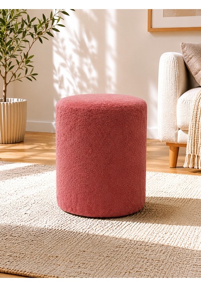 Gül Kurusu Welsoft Kumaş Puf 40x45 Cm Yuvarlak Puf Dekoratif Oturma Pufu Yumuşak Dokulu Modern Puf
