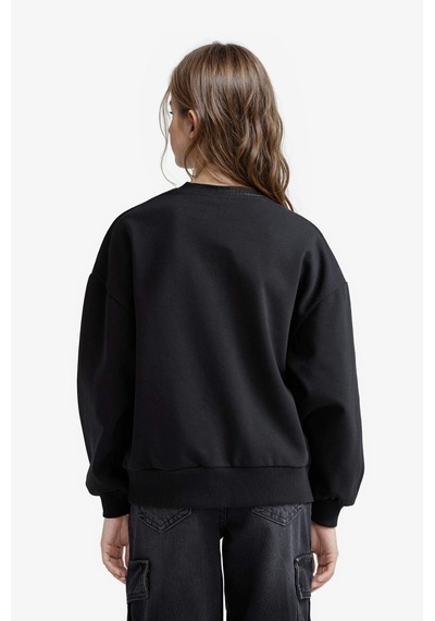 Defacto Kız Çocuk Relax Fit Bisiklet Yaka Slogan Baskılı 2li Sweatshirt E6473a825aubk81 Siyah